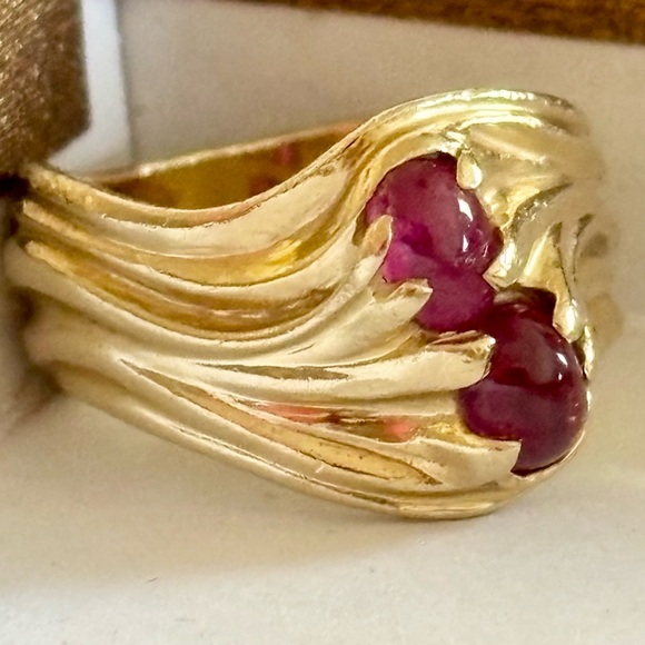 JAMES AVERY - SOLID 14K WIDE SWIRL RING WITH RUBY CABOCHONS - SIZE 6.5 - Picture 11 of 16